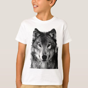 Camiseta Retrato de lobo blanco y negro