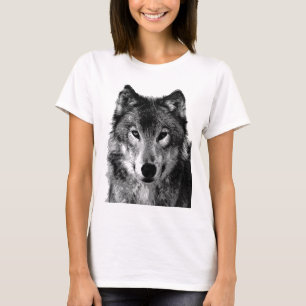 Camiseta Retrato de lobo blanco y negro