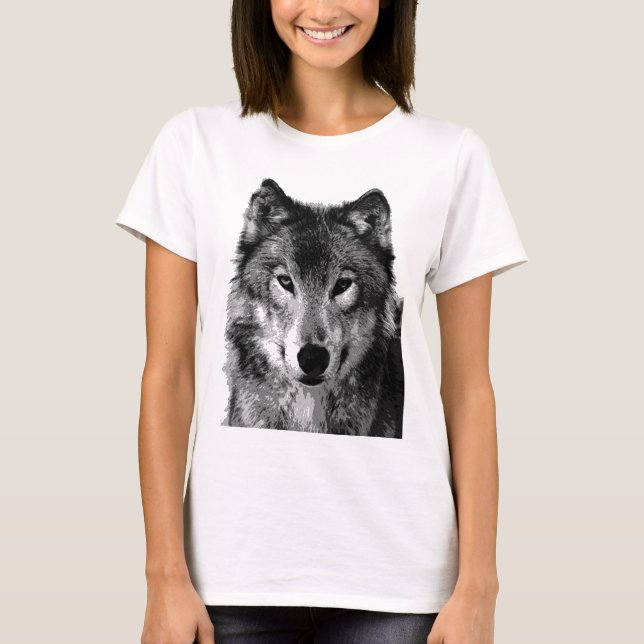 Camiseta Retrato de lobo blanco y negro (Anverso)
