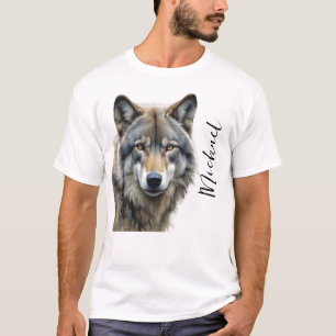 Camiseta Retrato de lobo con su nombre y letra personalizad