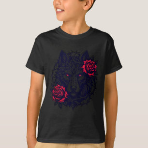 Camiseta Retrato de lobo enmarcado por rosas espinosas