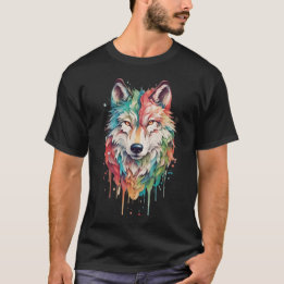 Camiseta Retrato de lobo pintado con grafitis coloridos