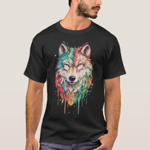 Camiseta Retrato de lobo pintado con grafitis coloridos
