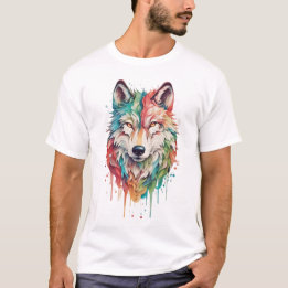 Camiseta Retrato de lobo pintado con grafitis coloridos