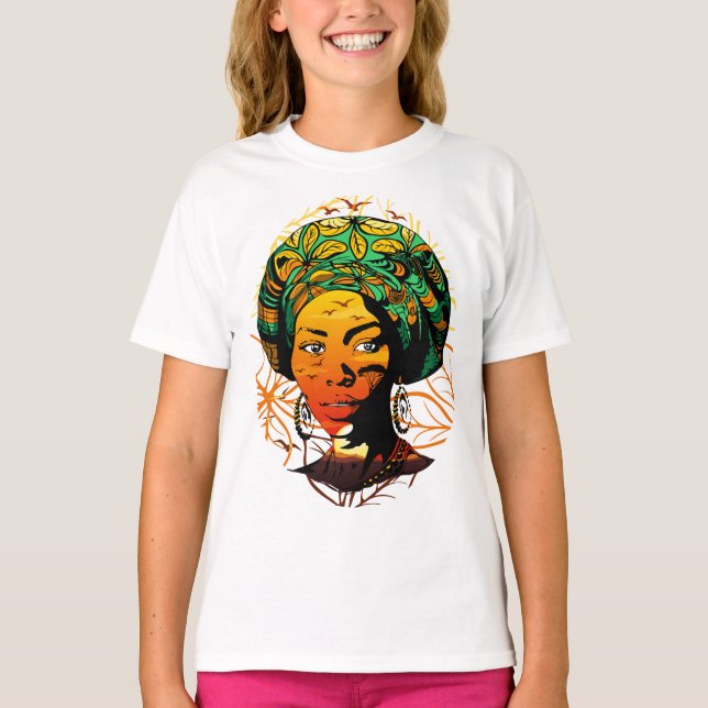 Camiseta Retrato de mujer africana con puesta de sol (Anverso)