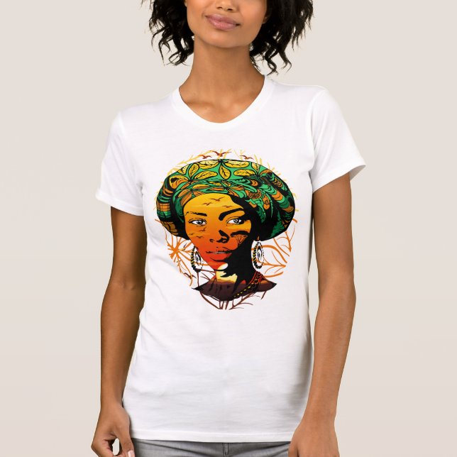 Camiseta Retrato de mujer africana con puesta de sol (Anverso)