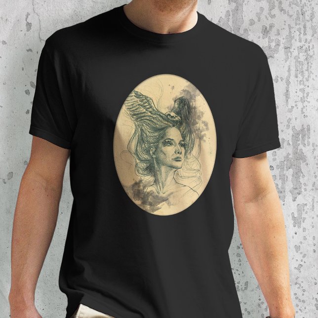Camiseta Retrato de mujer Alas al cráneo de pájaro Fantasía (Subido por el creador)