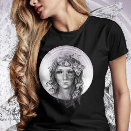 Camiseta Retrato de mujer con polillas Surreal Oscuro Fanta