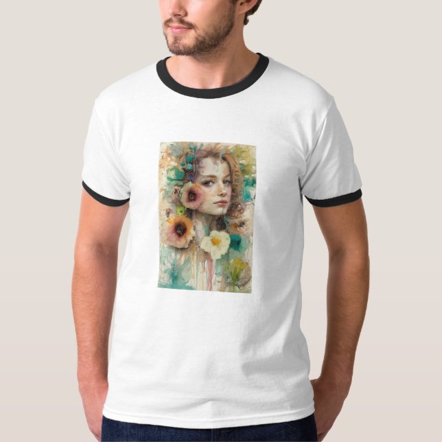 Camiseta Retrato de mujer de flor abstracta (Anverso)