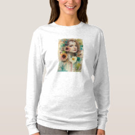 Camiseta Retrato de mujer de flor abstracta