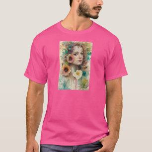 Camiseta Retrato de mujer de flor abstracta
