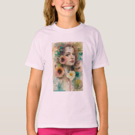 Camiseta Retrato de mujer de flor abstracta