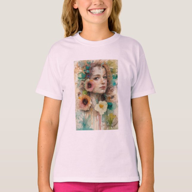Camiseta Retrato de mujer de flor abstracta (Anverso)