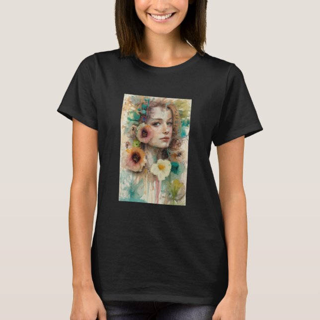 Camiseta Retrato de mujer de flor abstracta (Anverso)