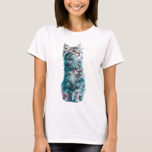 Camiseta Retrato de mujer de gatito esponjoso psicodélico v
