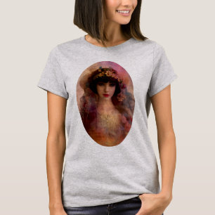 Camiseta Retrato de mujer hermosa de color rosa al estilo v