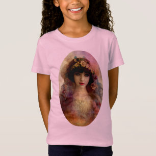 Camiseta Retrato de mujer hermosa de color rosa al estilo v