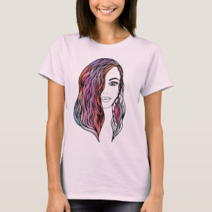 Camiseta Retrato de niña intrincado en arte de línea - Muje