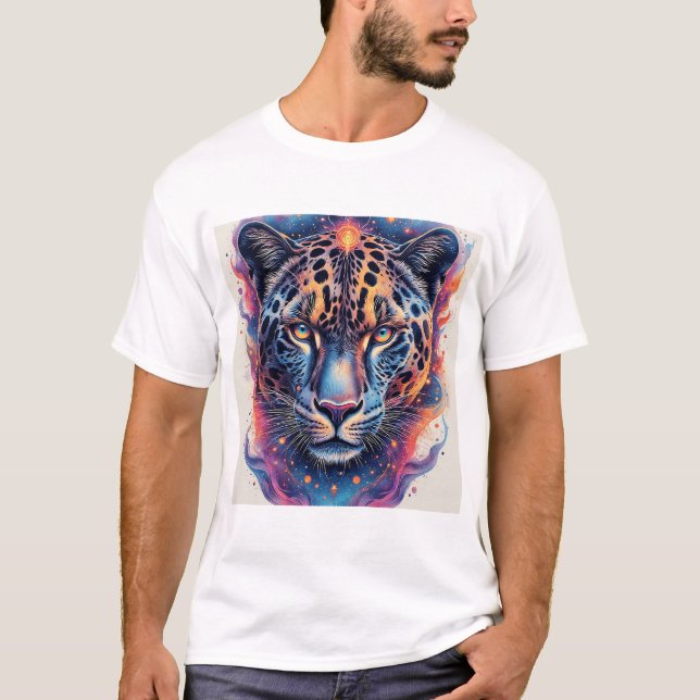 Camiseta Retrato de pantera con elementos ígneos abstractos (Anverso)
