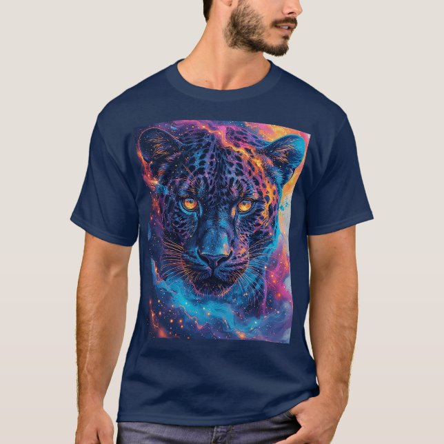 Camiseta Retrato de pantera con elementos ígneos abstractos (Anverso)