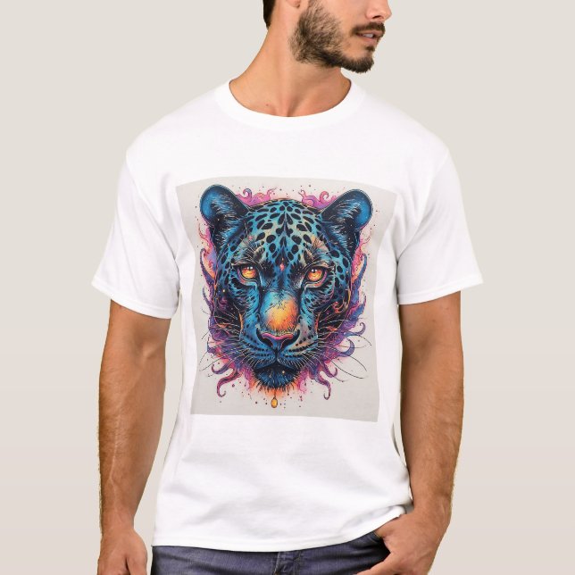Camiseta Retrato de pantera con elementos ígneos abstractos (Anverso)
