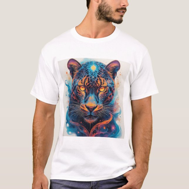 Camiseta Retrato de pantera con elementos ígneos abstractos (Anverso)