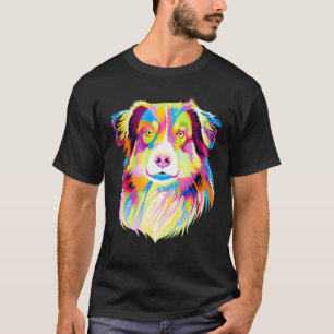 Camiseta Retrato de pastor australiano pop colorido 1