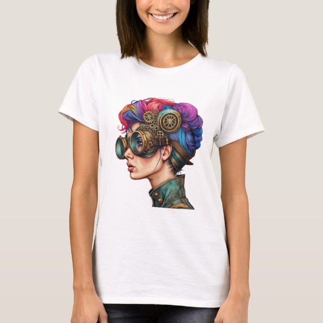 Camiseta Retrato de pelo arco iris de Steampunk (Anverso)