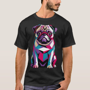 Camiseta Retrato de perro geométrico de pug colorido arte p