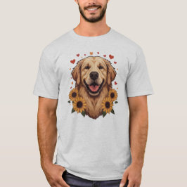 Camiseta Retrato de perro Golden Retriever Floral Corazón P