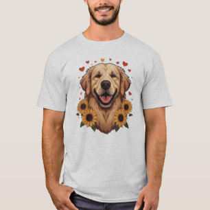 Camiseta Retrato de perro Golden Retriever Floral Corazón P