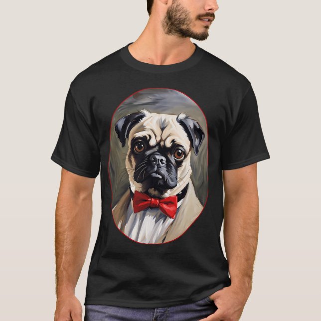 Camiseta Retrato de perro Pug con abrigo y corbata (Anverso)
