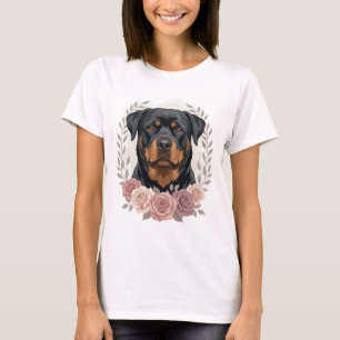 Camiseta retrato de perro Rottweiler floral sublimación
