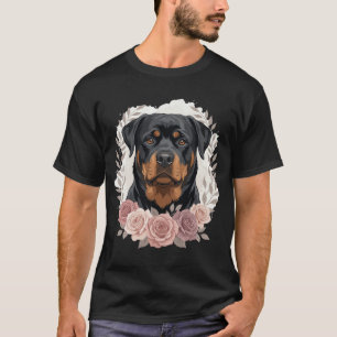 Camiseta retrato de perro Rottweiler floral sublimación