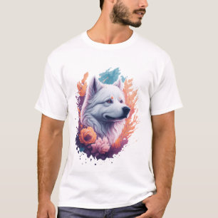 Camiseta Retrato de Perro - Salpicadura de Flores Samoyedo