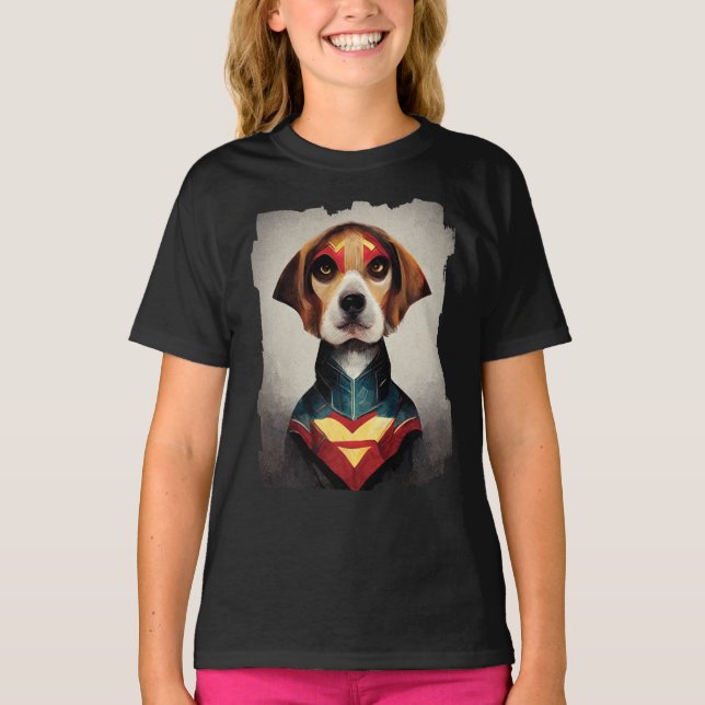 Camiseta Retrato de perro superhéroe | Beagle (Anverso)