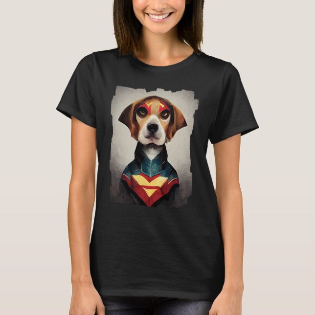 Camiseta Retrato de perro superhéroe | Beagle (Anverso)