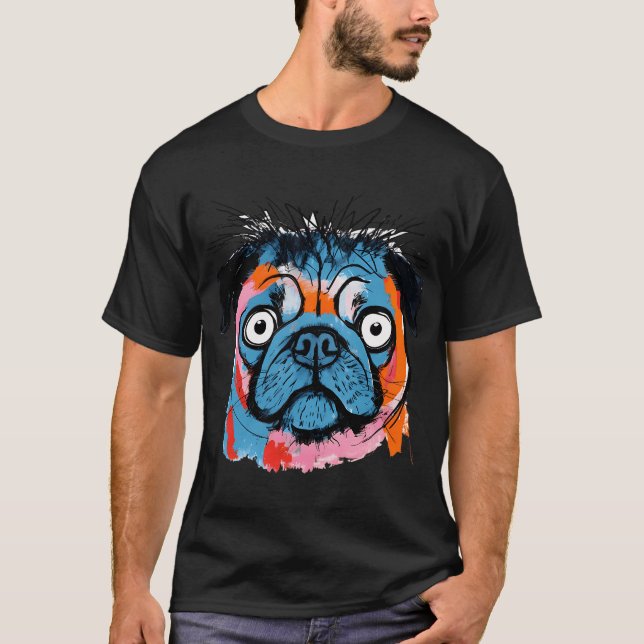 Camiseta Retrato de Pug Color Splash (Anverso)