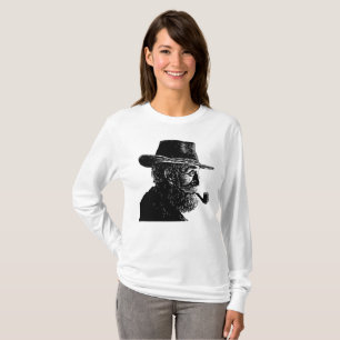 Camiseta Retrato de punto y línea: anciano sabio fumando en