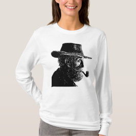 Camiseta Retrato de punto y línea: anciano sabio fumando en