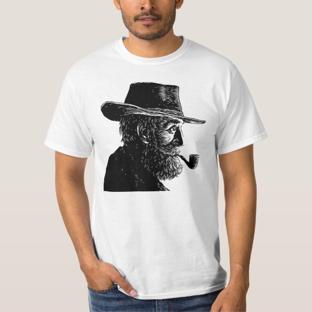 Camiseta Retrato de punto y línea: sabio anciano fumando un (Anverso)
