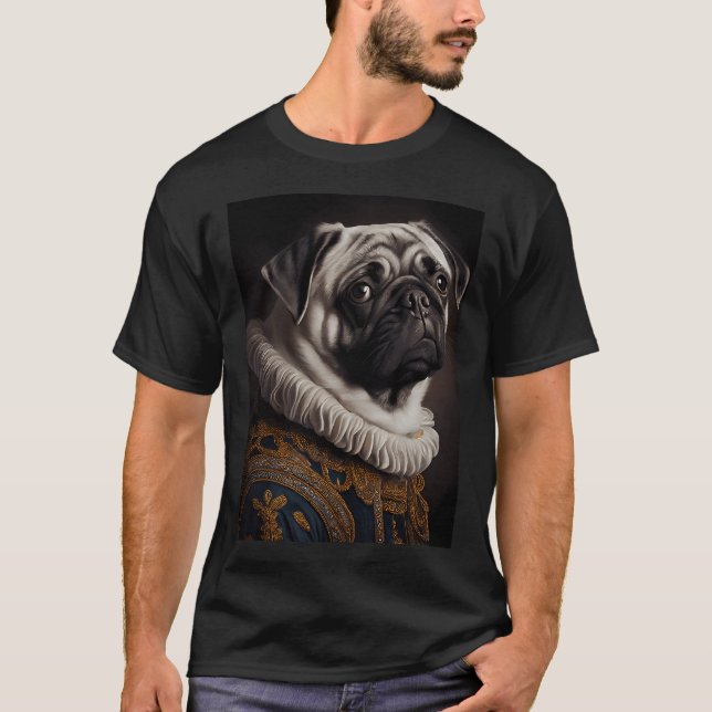 Camiseta Retrato de raza de perro Pug Renacimiento Real Ani (Anverso)