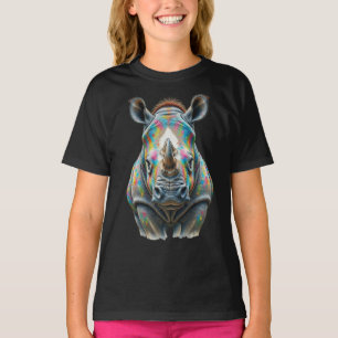 Camiseta Retrato de Rinoceronte Colorido Fauna Vibrante