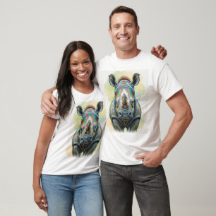 Camiseta Retrato de Rinoceronte Colorido Vida Silvestre Vib