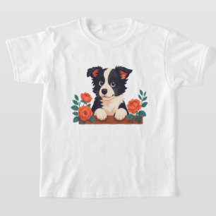 Camiseta Retrato de rosa de perro cachorro divertido Border