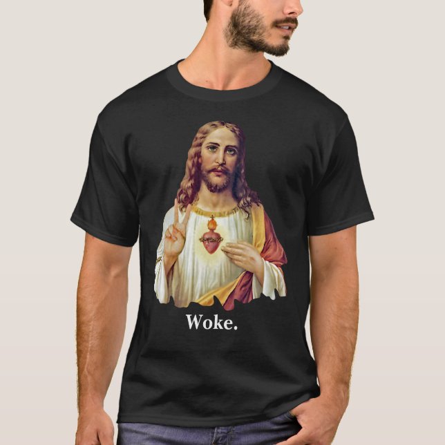 Camiseta Retrato de seña de paz del corazón sagrado de Jesú (Anverso)