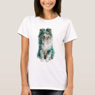 Camiseta Retrato de Sheltie Merle Azul Esmeralda Mujeres