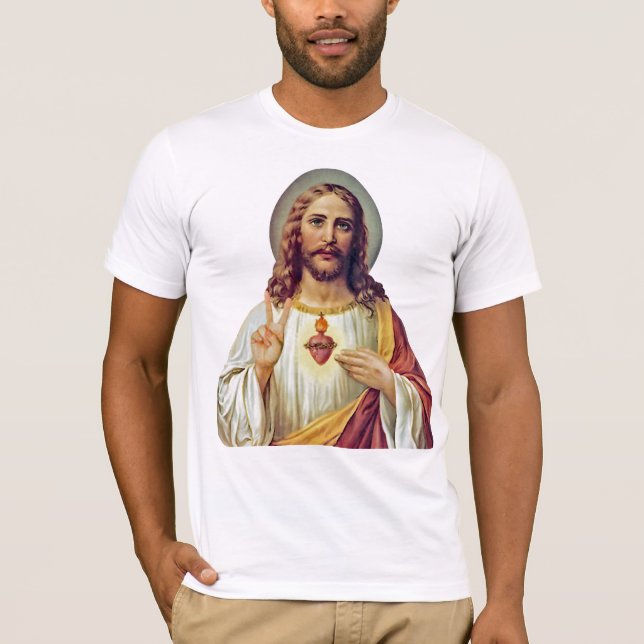 Camiseta Retrato de signo de paz del corazón sagrado de Jes (Anverso)