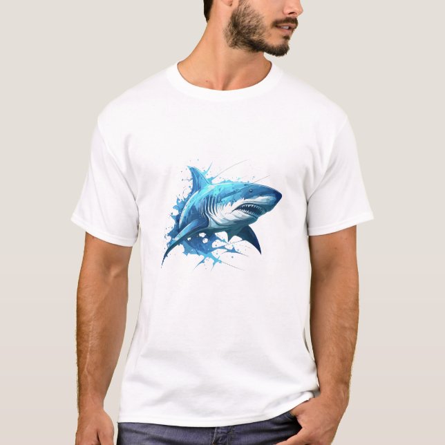 Camiseta Retrato de tiburón sobre el océano de vida silvest (Anverso)