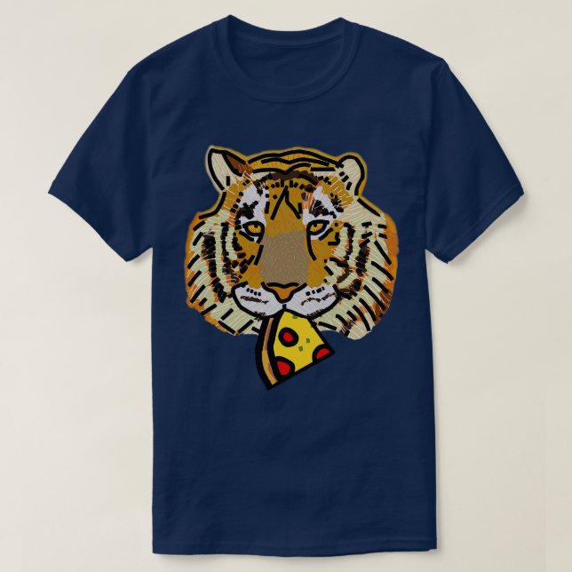 Camiseta Retrato de tigre con Pepperoni Pizza Slice (Diseño del anverso)